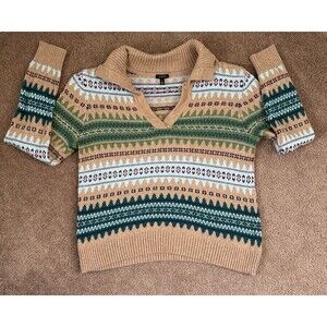 Talbots Johnny Collar Sweater -Fair Isle - M- Cotton Blend Cottagecore